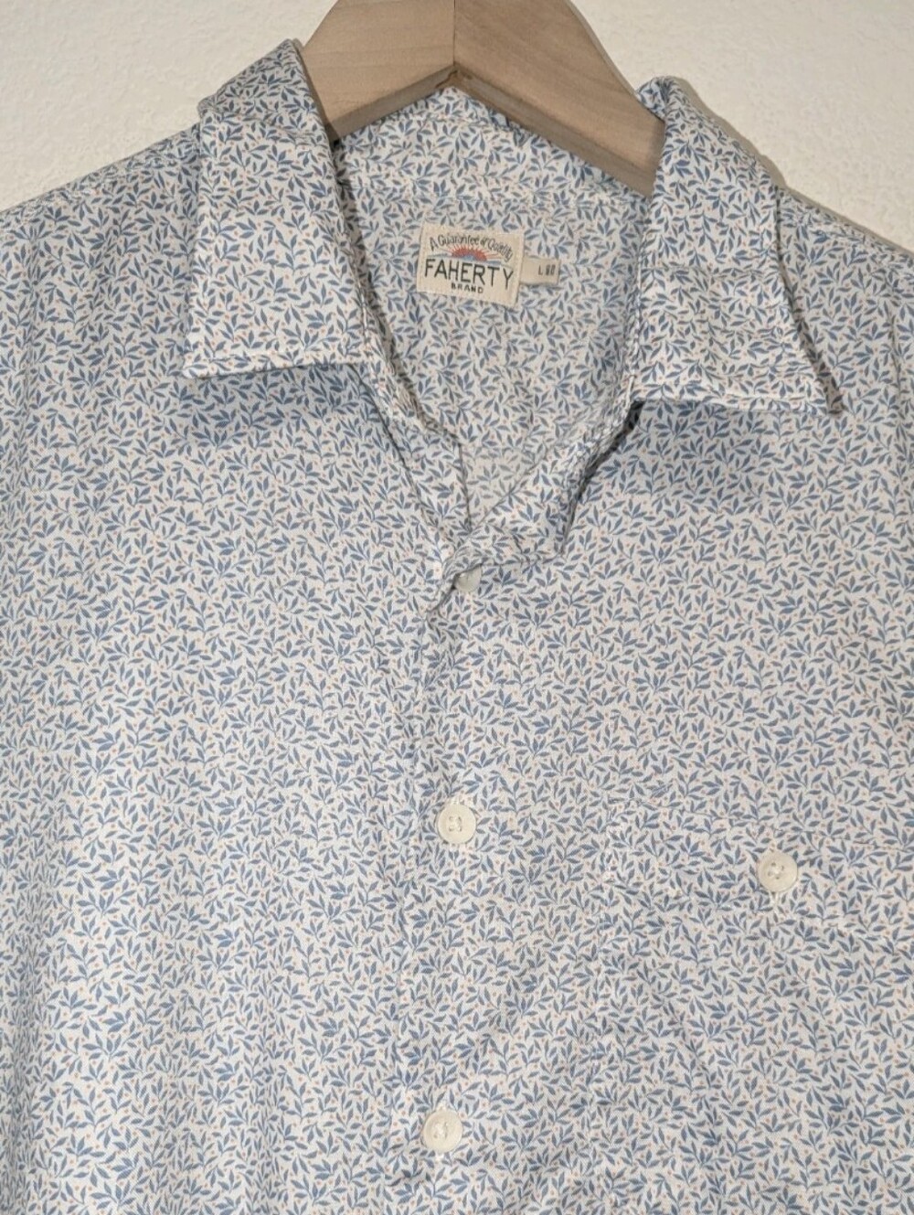 Faherty Men's Short Sleeve Playa Leaf Print Shirt Size Large